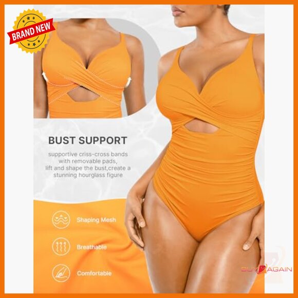 Large Tummy Control One Piece Swimsuit Push Up Built-in Bra Adjustable Straps - Picture 3 of 7